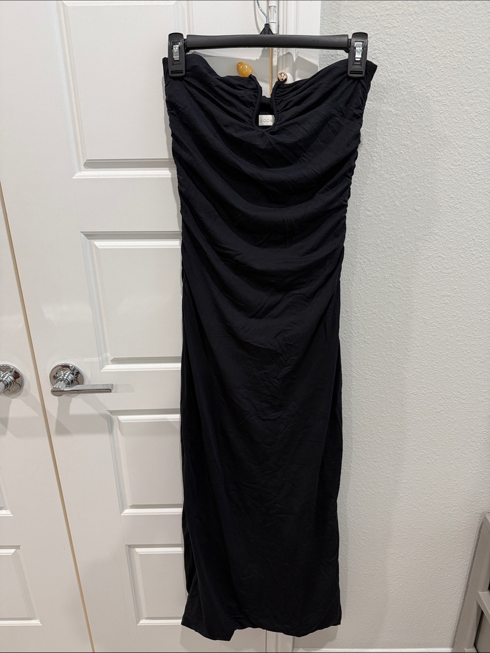 Kookai Black Strapless Ruched Maxi Dress